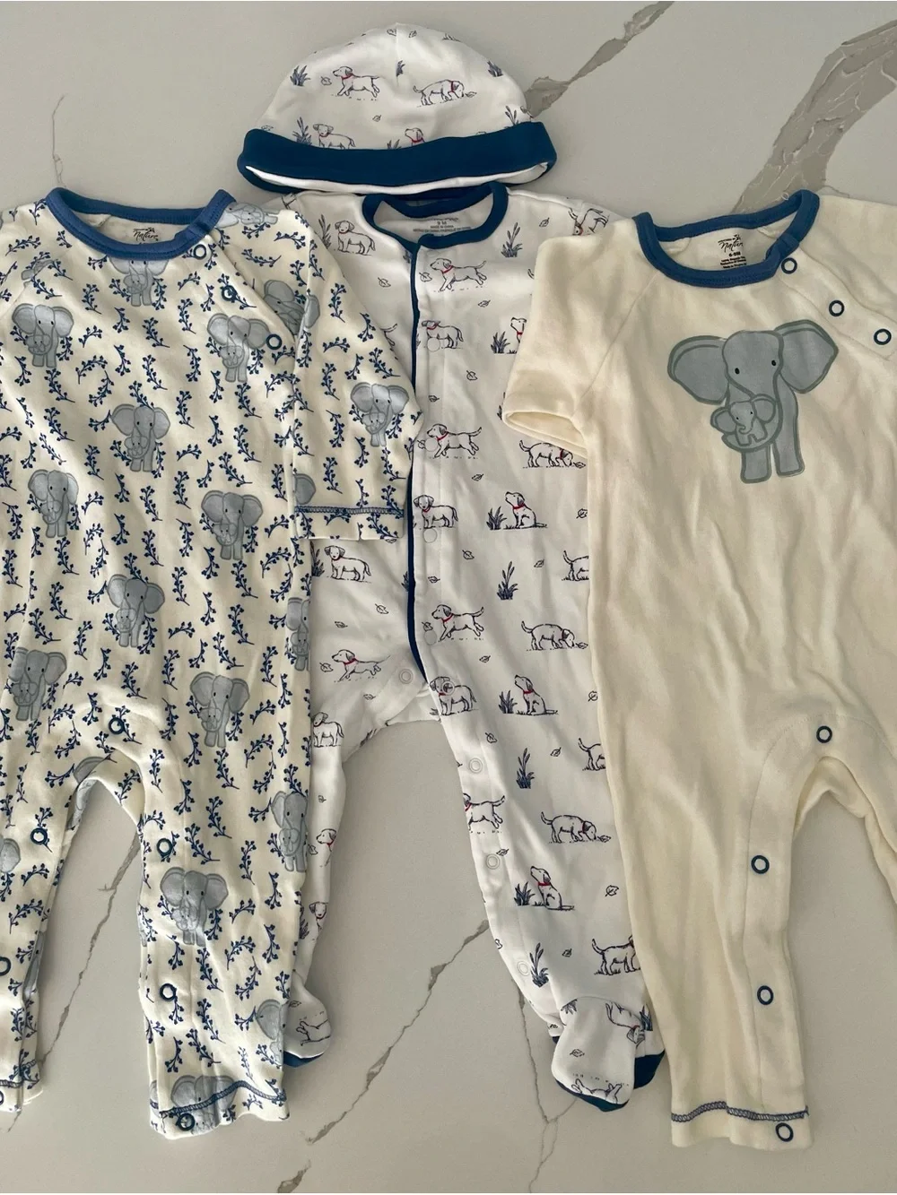 Baby Girls/ Boys Elephant Print Cream & White Sleepwear Set - 3-Pack